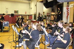 students playing in band 